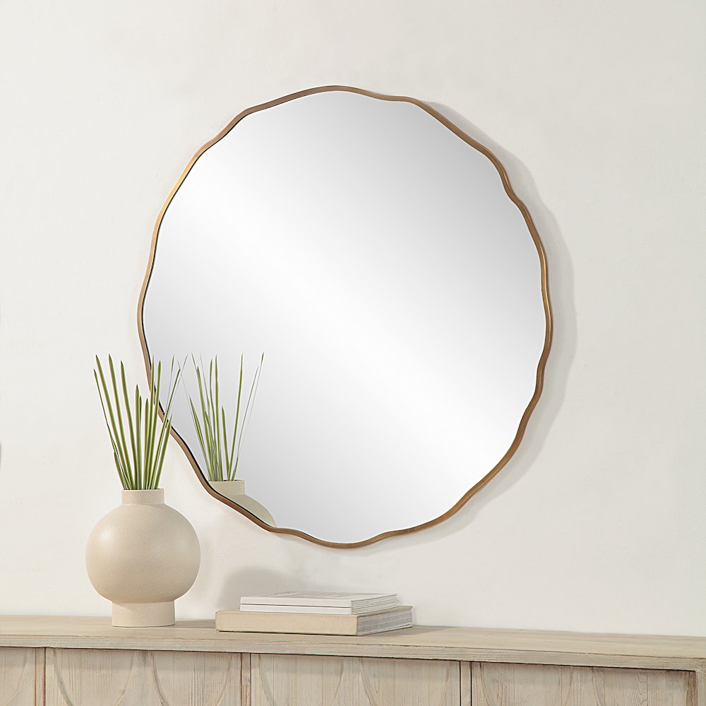 Bern 40" Tall Round Irregular Mirror, Antique Brushed Brass. Picture 2