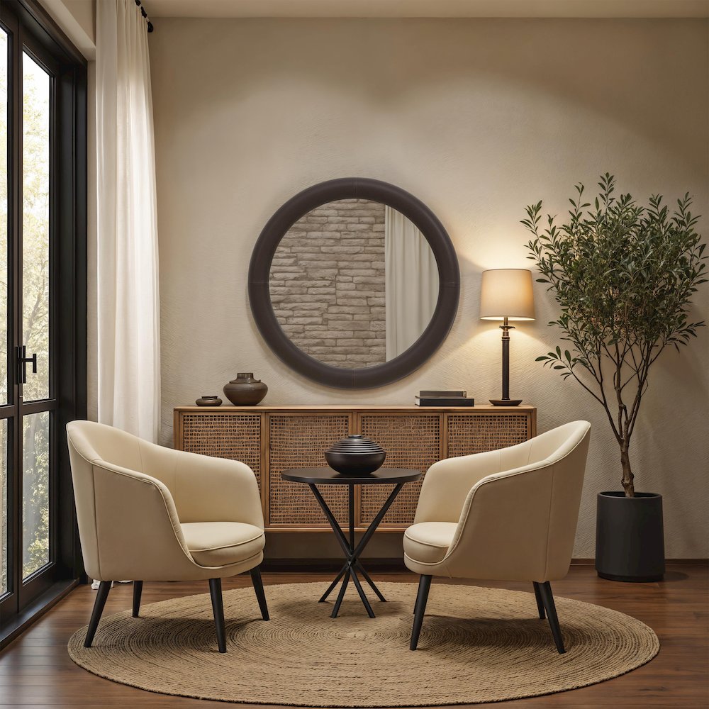 Potro 45" H x 45" W Wall Mirror, Dark Brown. Picture 4