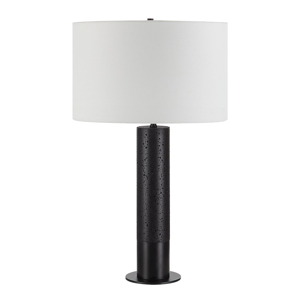 Kampen 28" Tall Matte Black Iron Table Lamp With Drum Linen Shade. Picture 1
