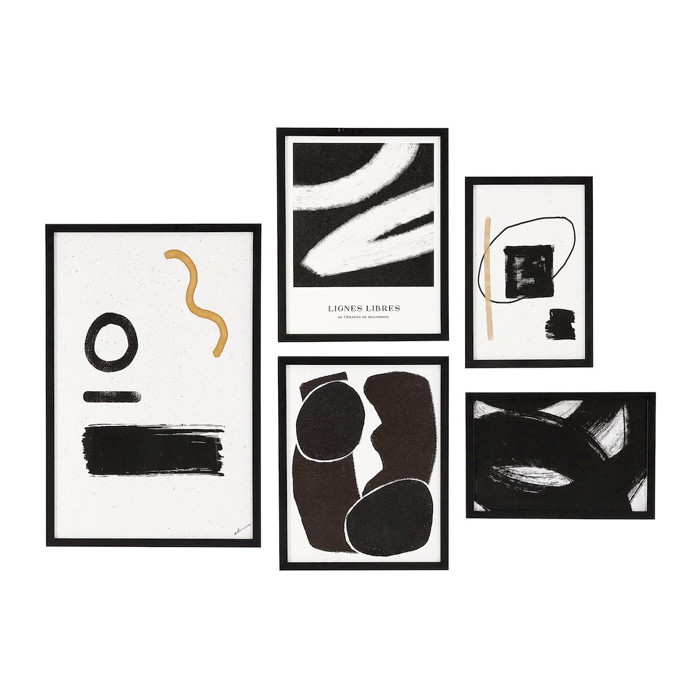 Carife 5 Piece Wide Wall Art, Black. Picture 1