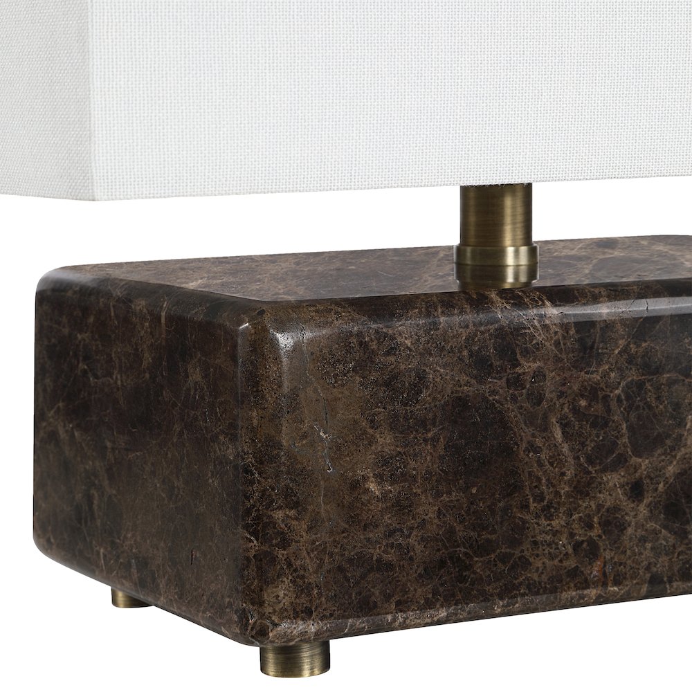 Cabo 11.25" Tall Brown Emperador Marble Table Lamp with Rectangle Linen Shade. Picture 3