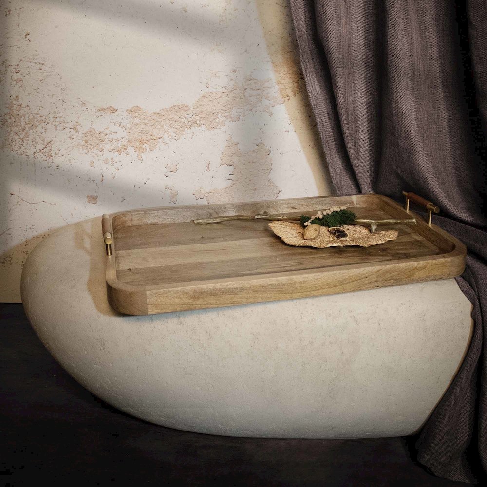 Mango Wood Rounded Edge Tray With Handles. Picture 2