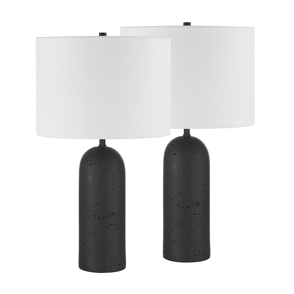 Augusta 25" Tall Black Resin Table Lamp With Drum Linen Shade (Set Of 2). Picture 1