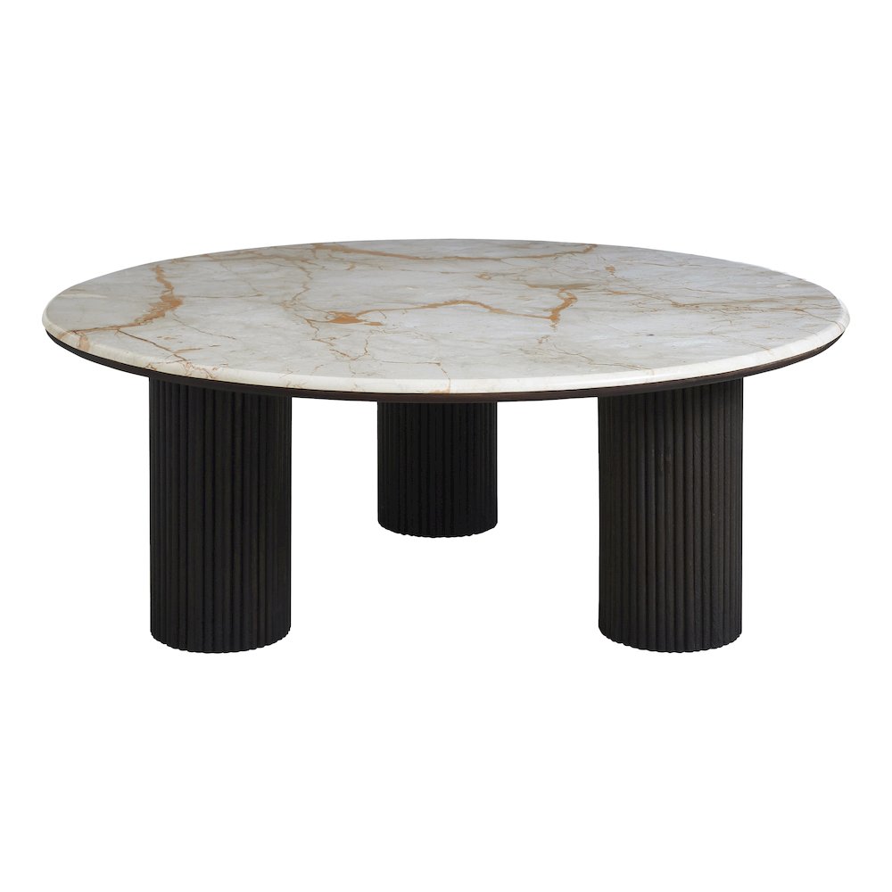 Alessio Indoor Breccia Marble Coffee Table, Walnut. Picture 1