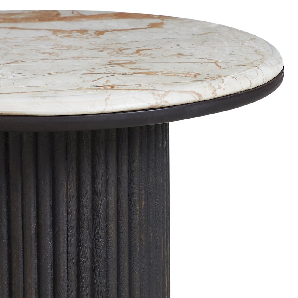 Alessio Indoor Breccia Marble Side Table, Walnut. Picture 3