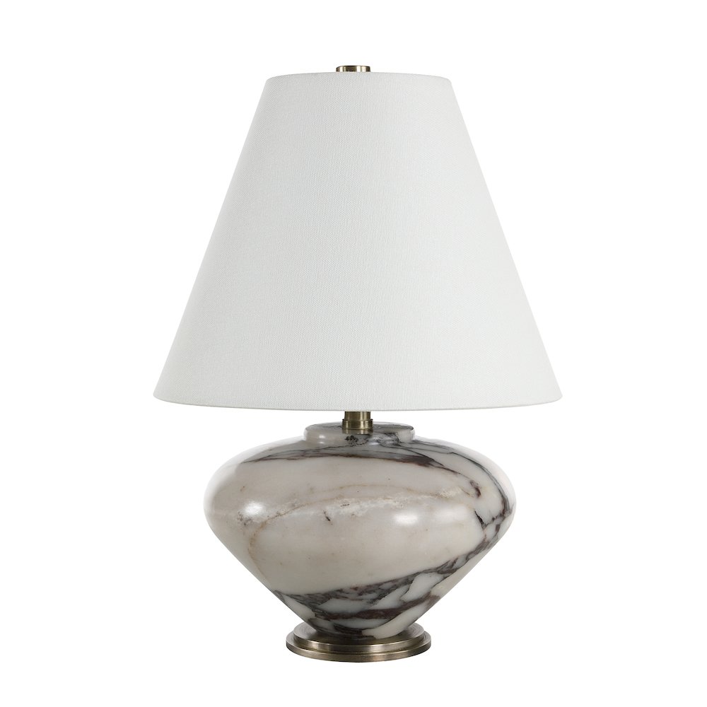 Monumento 15.75" Tall Grey Bolgi Marble Table Lamp with Tapered Linen Shade. Picture 1