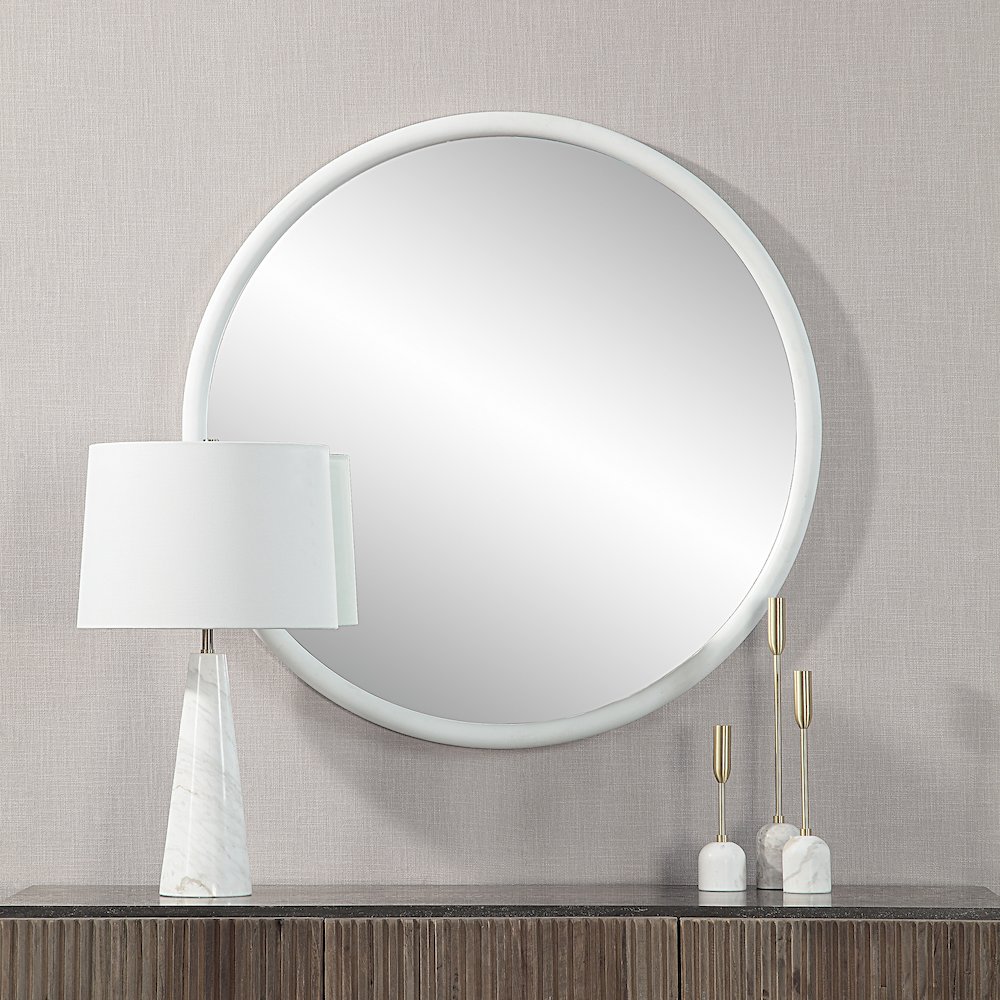 Porpoise 36" Tall Round Mirror, Matte White. Picture 2