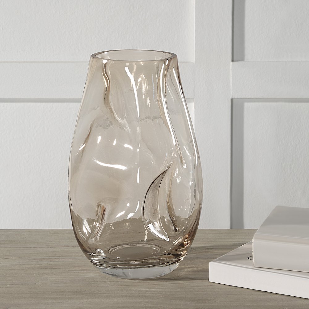 Tawny Glass Vase In Beige Color. Picture 2