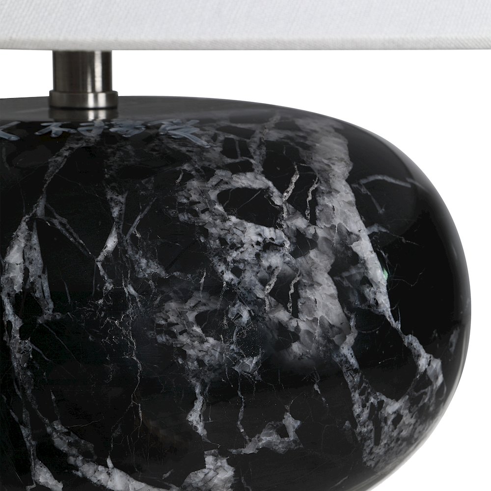 Celine 14.5" Tall Black Cloud Marble Table Lamp with Tapered Linen Shade. Picture 4