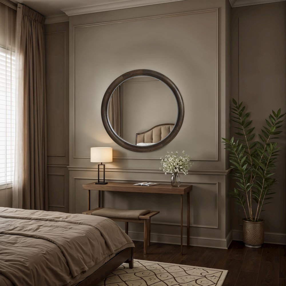 Floresta 40" H x 40" W Wall Mirror, Dark Walnut. Picture 4