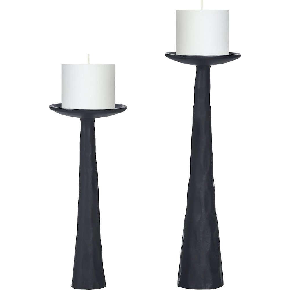TILDE MATTE BLACK SET OF 2 TAPERED/ PILLAR CANDLE HOLDERS. Picture 1