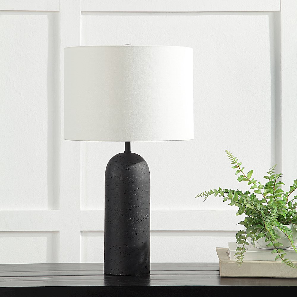 Augusta 25" Tall Black Resin Table Lamp With Drum Linen Shade (Set Of 2). Picture 2