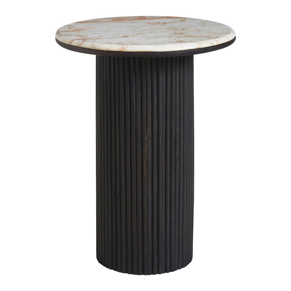 Alessio Indoor Breccia Marble Side Table, Walnut. Picture 1