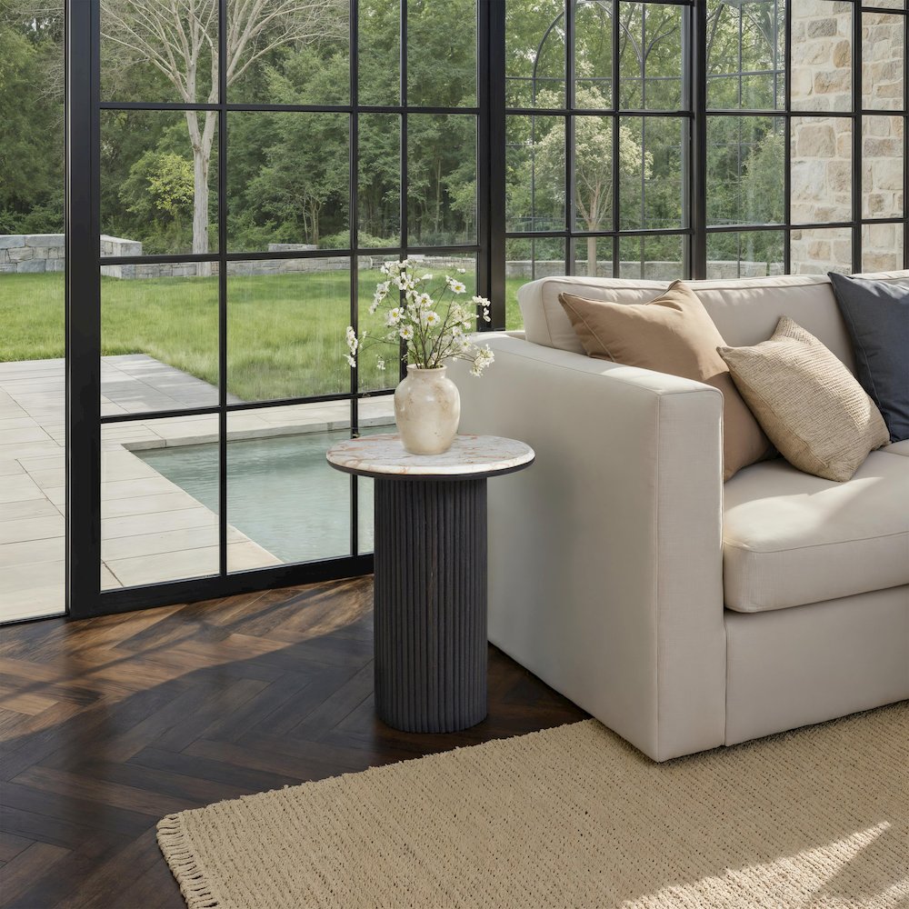 Alessio Indoor Breccia Marble Side Table, Walnut. Picture 4