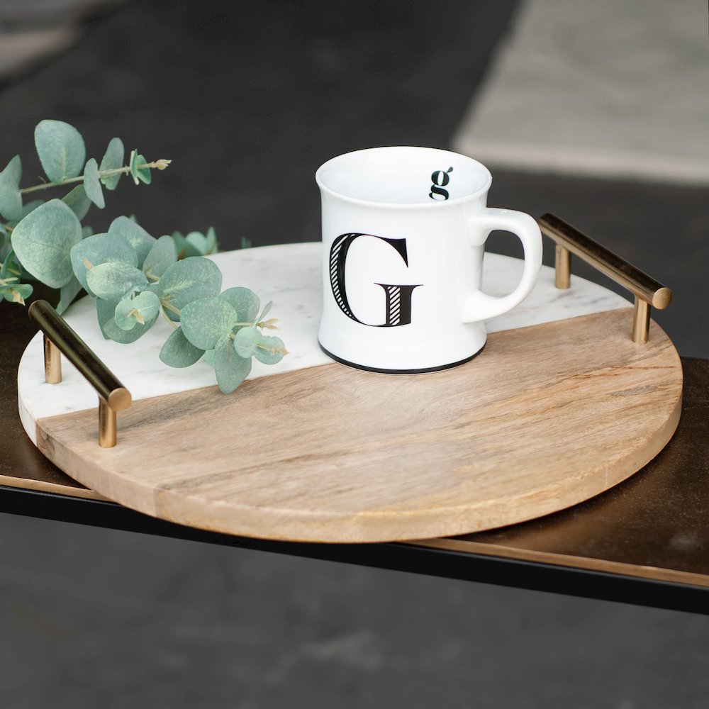 DINOVA Natural Woodwhite Marble, Antique Brass TRAY. Picture 2