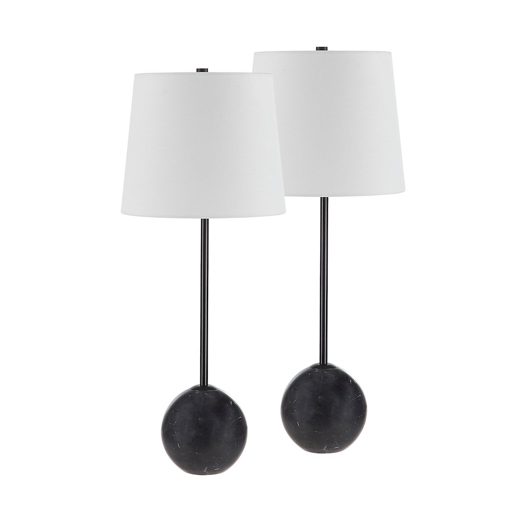 Bangor 27" Tall Matte Black Iron Table Lamp With Tapered Linen Shade (Set Of 2). Picture 1