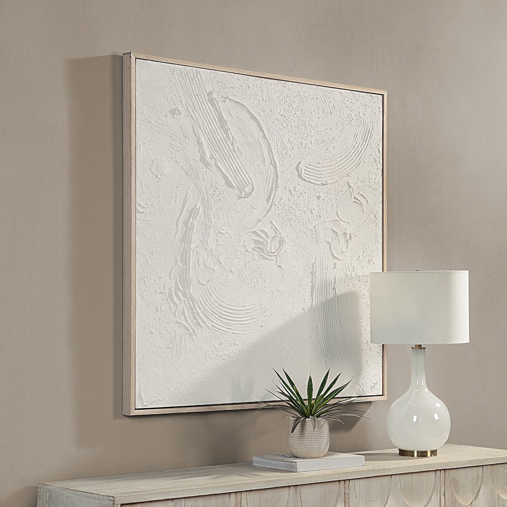 Luz 50" Wide Canvas Art With Wood Frame, Cream. Picture 2