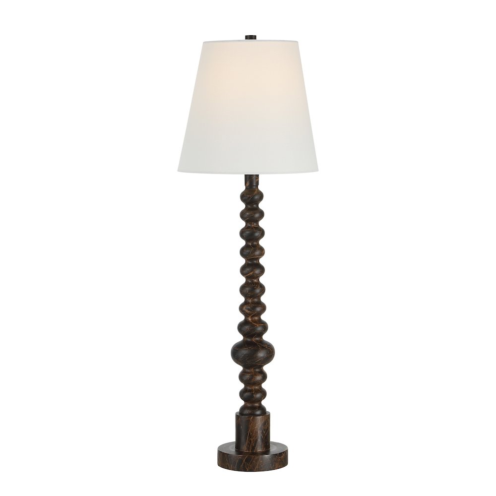 Famar 37" Tall Black Marble Resin Table Lamp with Tapered Linen Shade. Picture 2