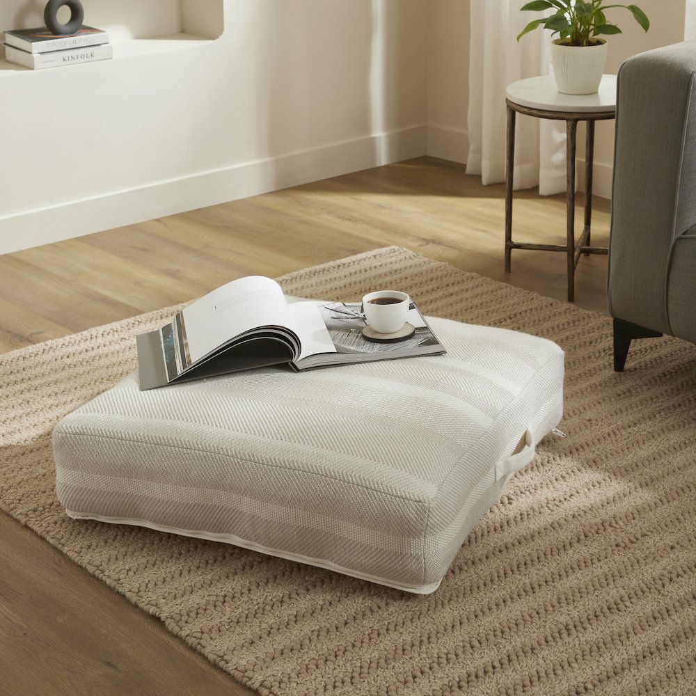 Rousseau Floor Pouf In Grey Color. Picture 2