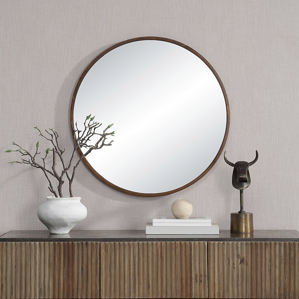Modi 30" H x 30" W Wall Mirror, Brown. Picture 2