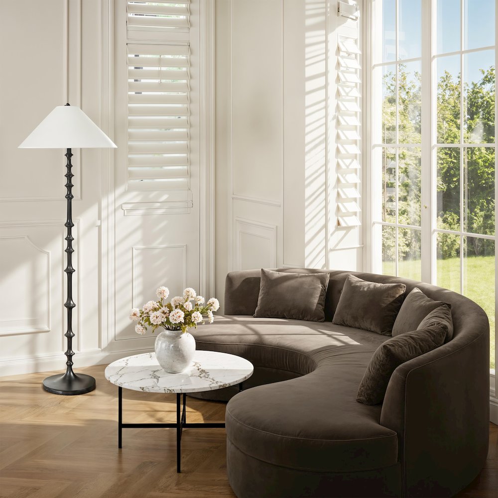 Petrus 62.5" Tall Matte Black Floor Lamp with Tapered Linen Shade. Picture 4