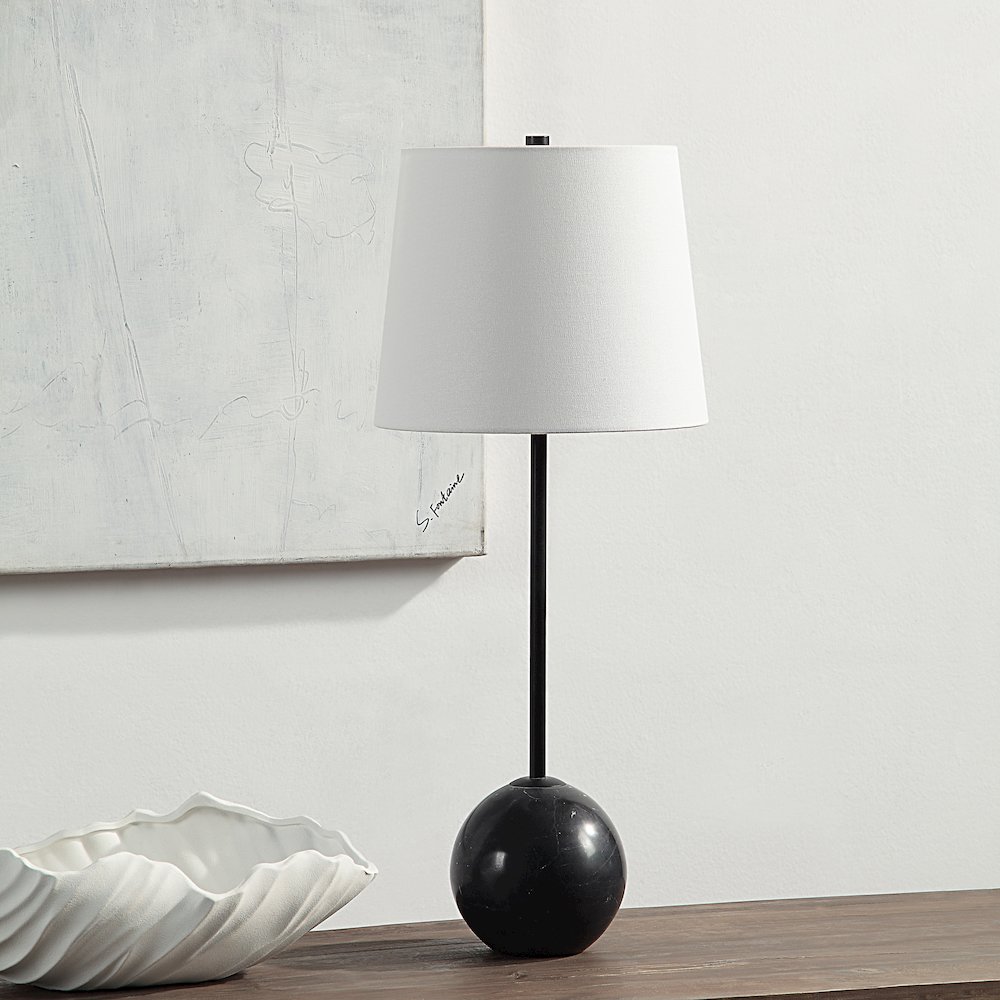 Bangor 27" Tall Matte Black Iron Table Lamp With Tapered Linen Shade (Set Of 2). Picture 2