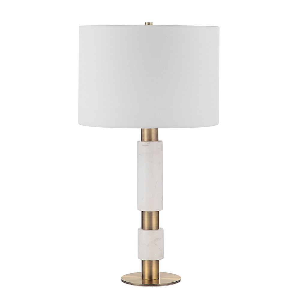 Pirot 27" Tall Antique Brushed Brass Iron Table Lamp With Tapered Linen Shade. Picture 1