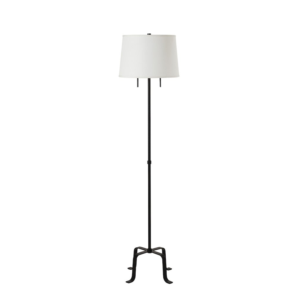 Ruslur 62.75" Tall Matte Black Floor Lamp with Tapered Linen Shade. Picture 1