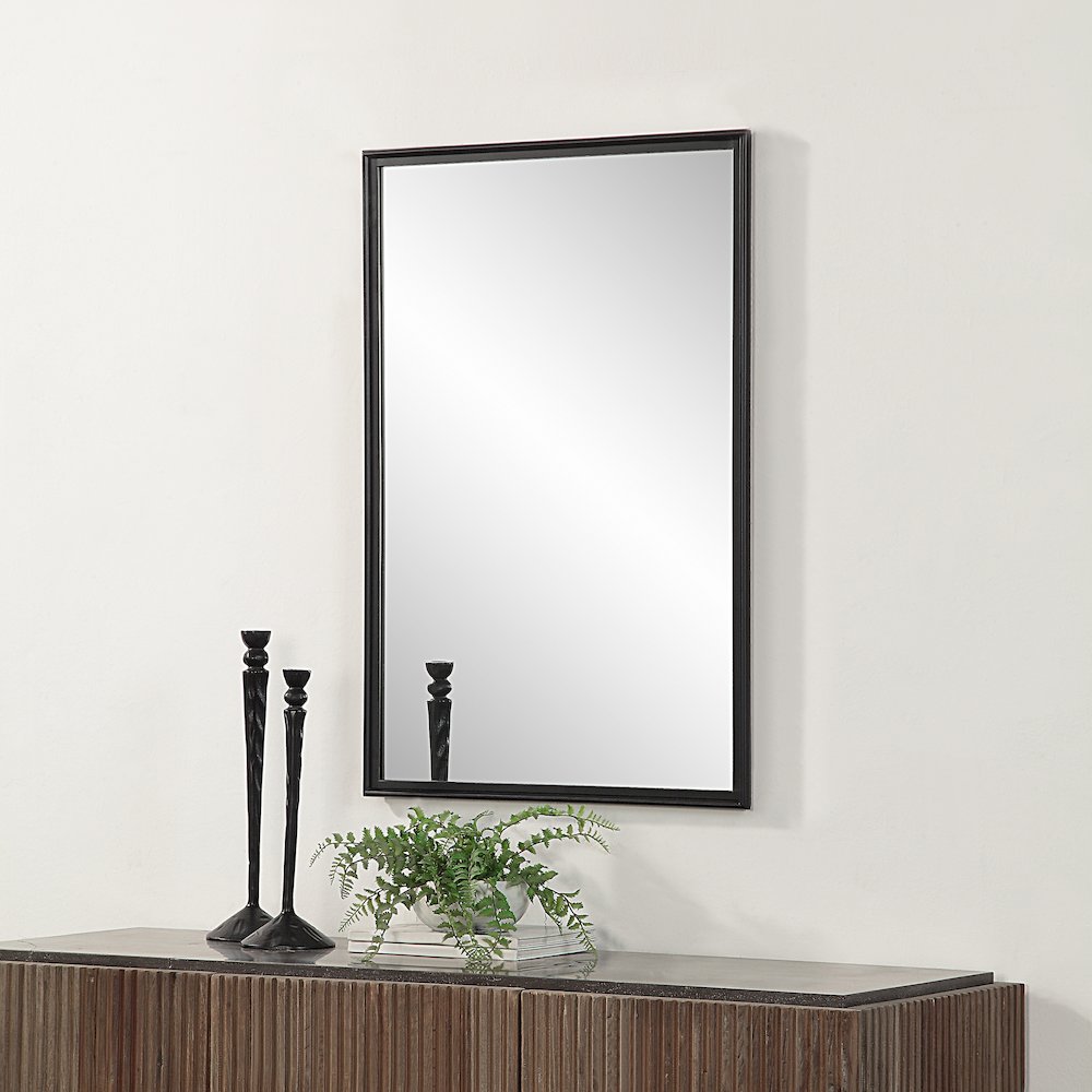 Lausanne 36" Tall Rectangular Mirror, Matte Black. Picture 2