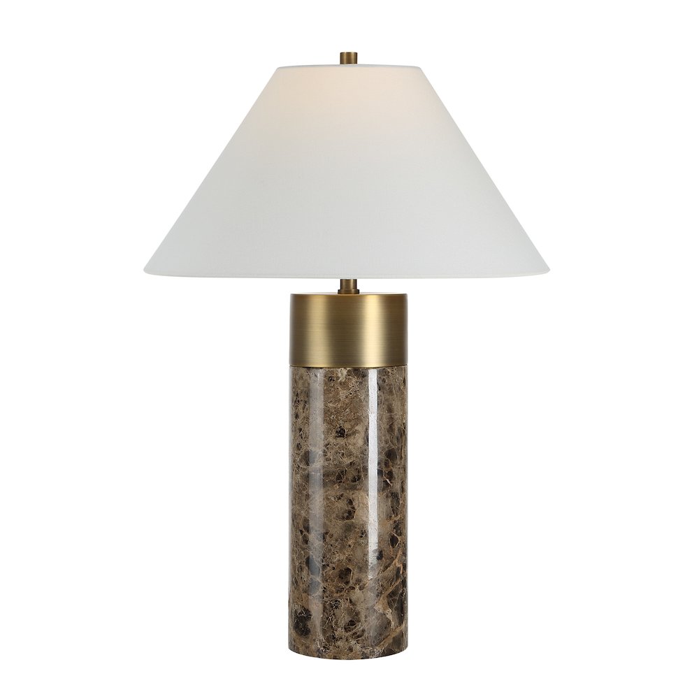 Aria 25" Tall Brown Emperador Marble Table Lamp with Tapered Linen Shade. Picture 2