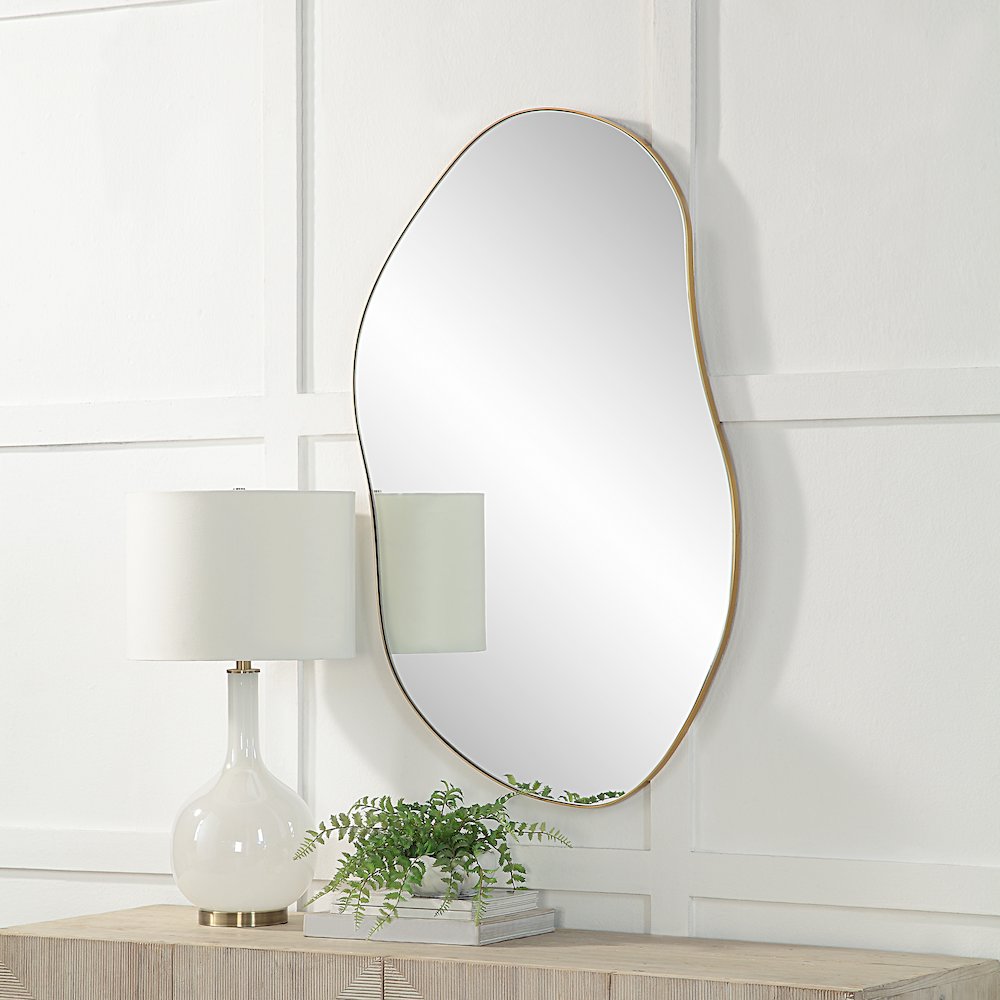 Noria 45" Tall Irregular Rectangular Oval Mirror, Burnished Brass. Picture 2