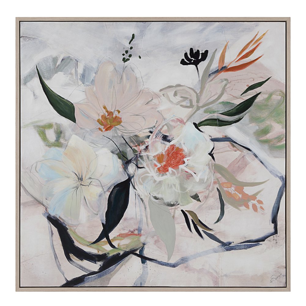 Daye 50" Wide Canvas Art With Wood Frame, Cream. Picture 1