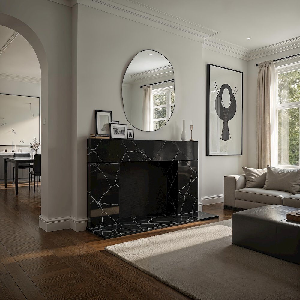 Messini 30" H x 20" W Wall Mirror, Black. Picture 2