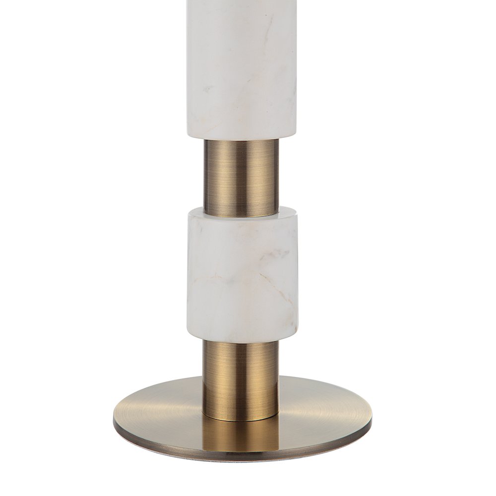 Pirot 27" Tall Antique Brushed Brass Iron Table Lamp With Tapered Linen Shade. Picture 3