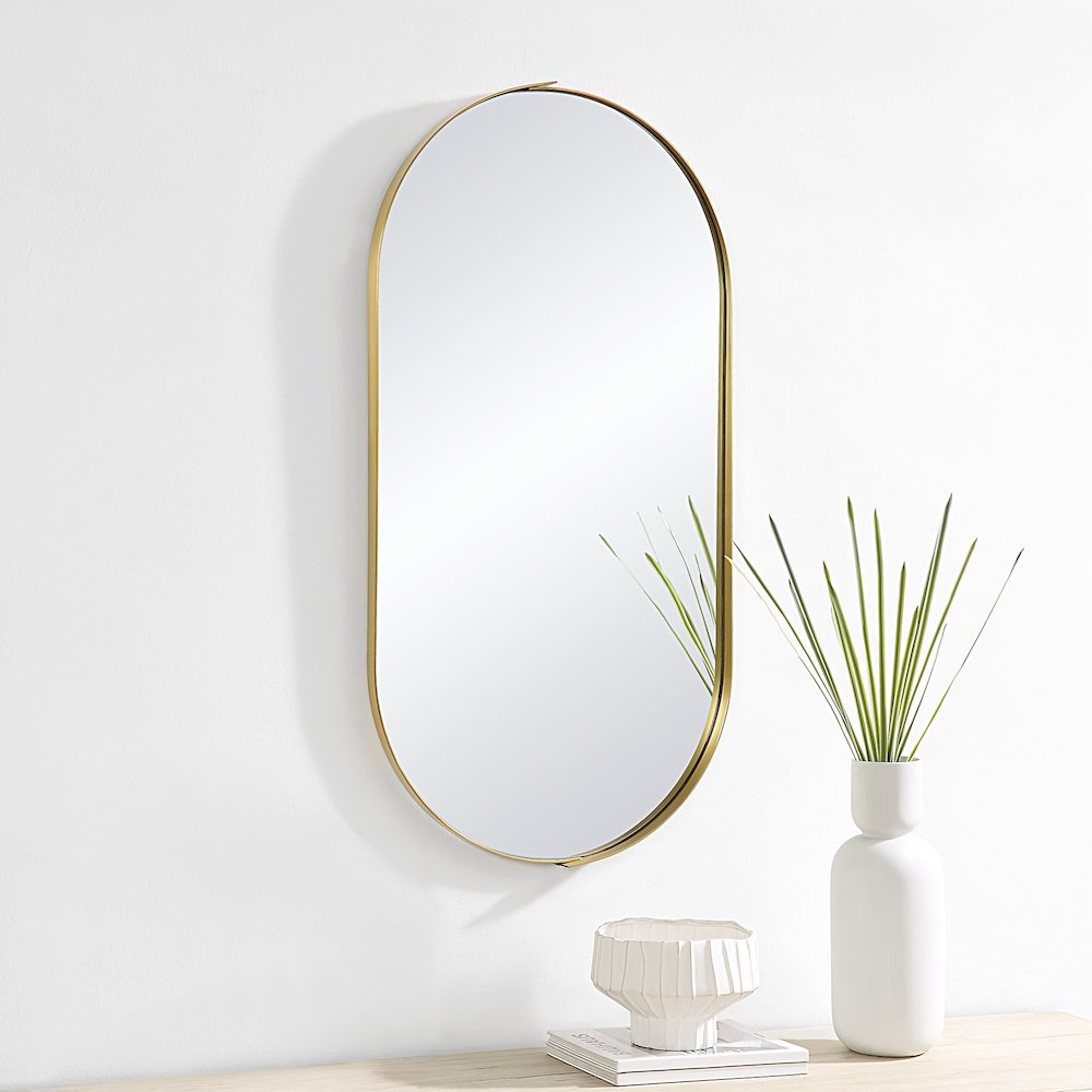 Aleah 40" Tall Oval Wall Mirror, Yellow. Picture 2