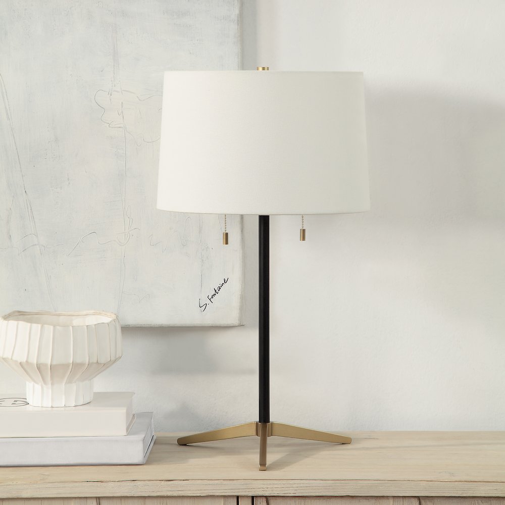 Orono 25" Tall Matte Black Iron Table Lamp With Tapered Linen Shade (Set Of 2). Picture 2
