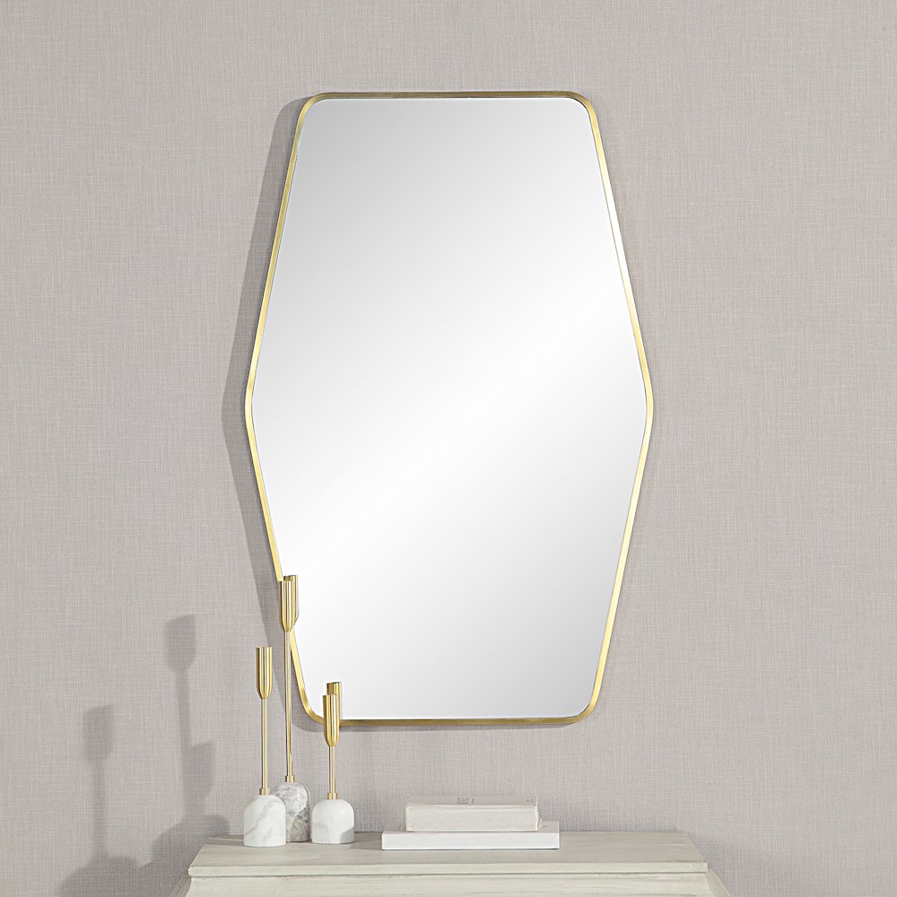 Mocha 40" Tall Rectangular Mirror, Satin Brass. Picture 2