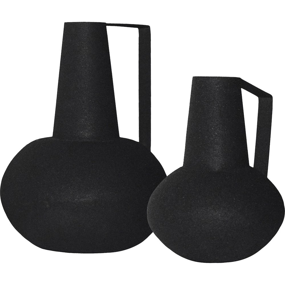 MONARDA Textured Matte Black SET OF 2 VASES. Picture 1