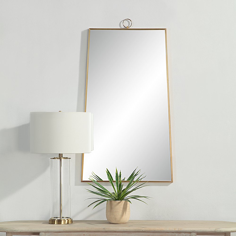 Ariadne 42" Tall Rectangular Mirror, Burnished Brass. Picture 2