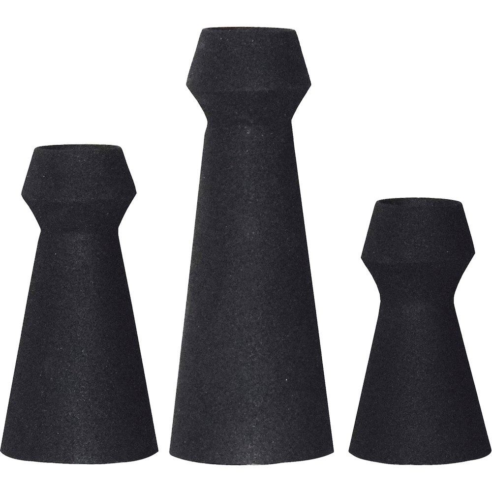 GRANFELD Textured Matte Black SET OF 3 VASES. Picture 1