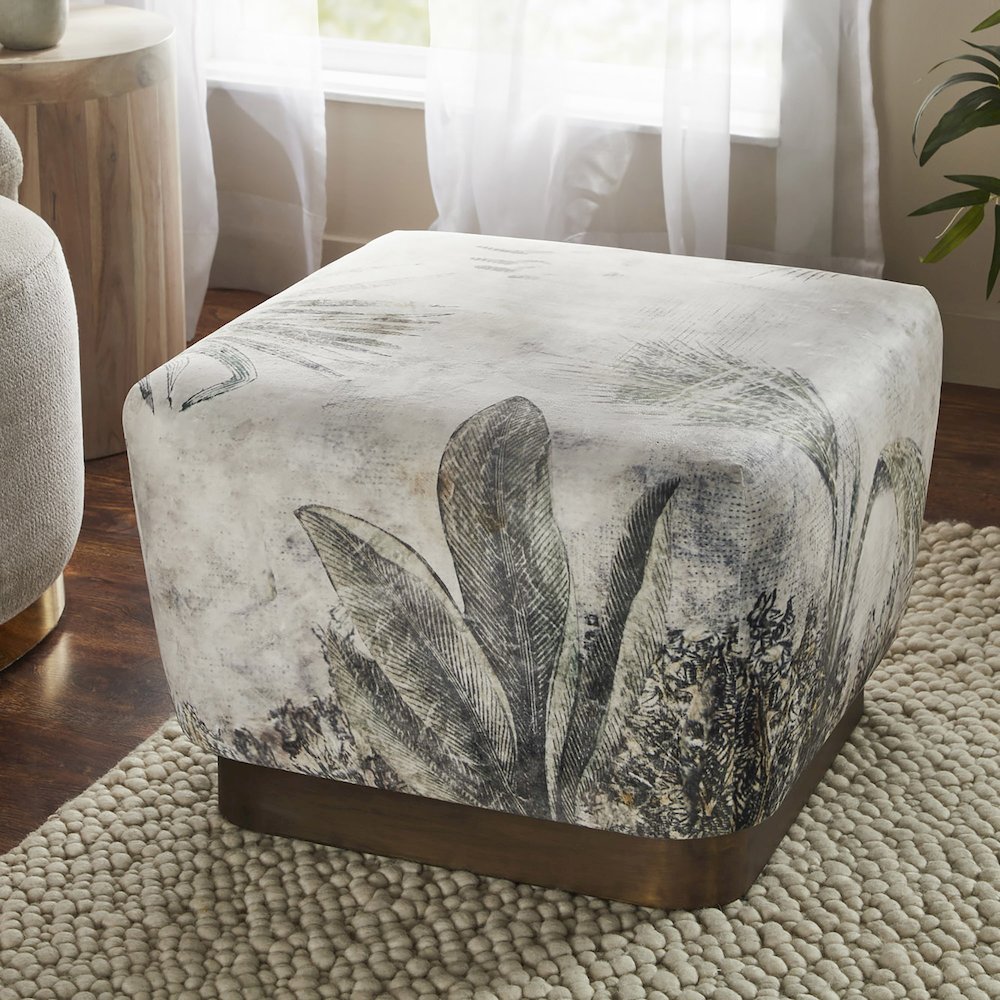 Tangle Indoor Poly-Velvet Ottoman, Print. Picture 2