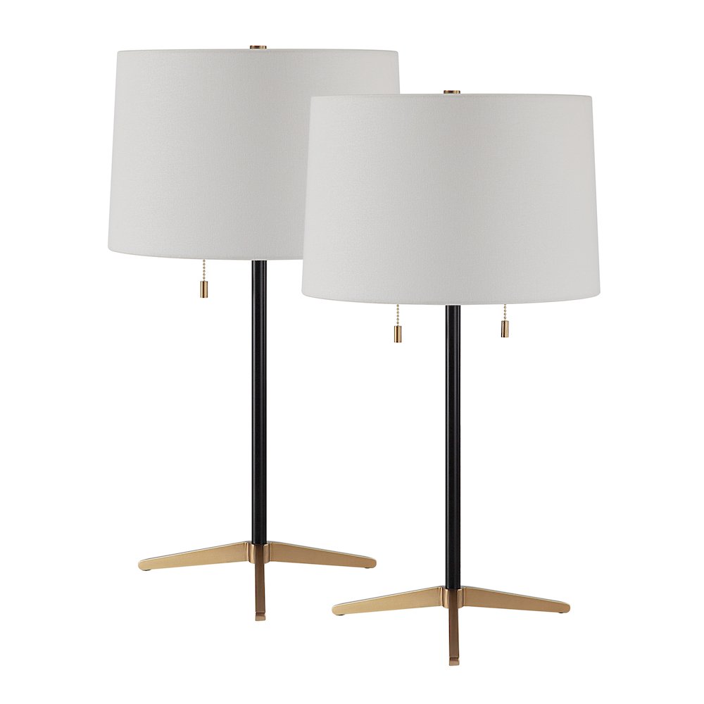 Orono 25" Tall Matte Black Iron Table Lamp With Tapered Linen Shade (Set Of 2). Picture 1