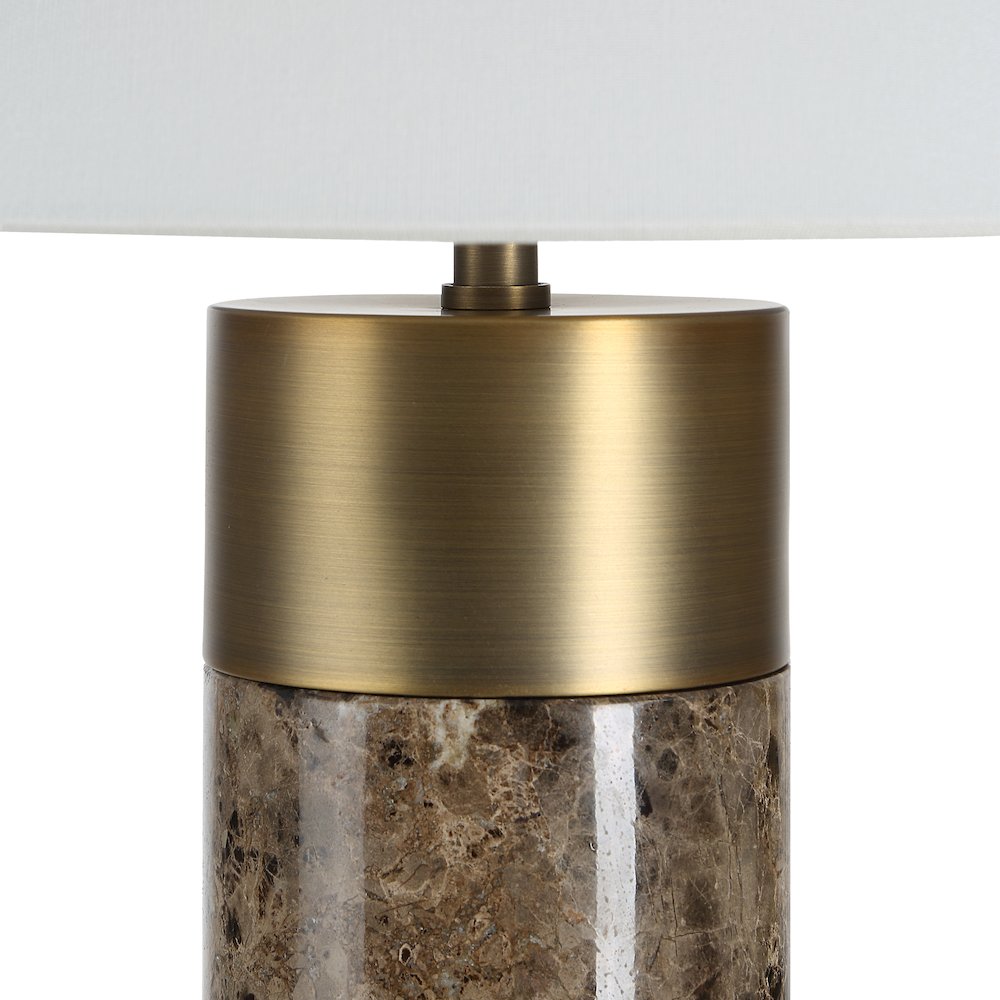 Aria 25" Tall Brown Emperador Marble Table Lamp with Tapered Linen Shade. Picture 4
