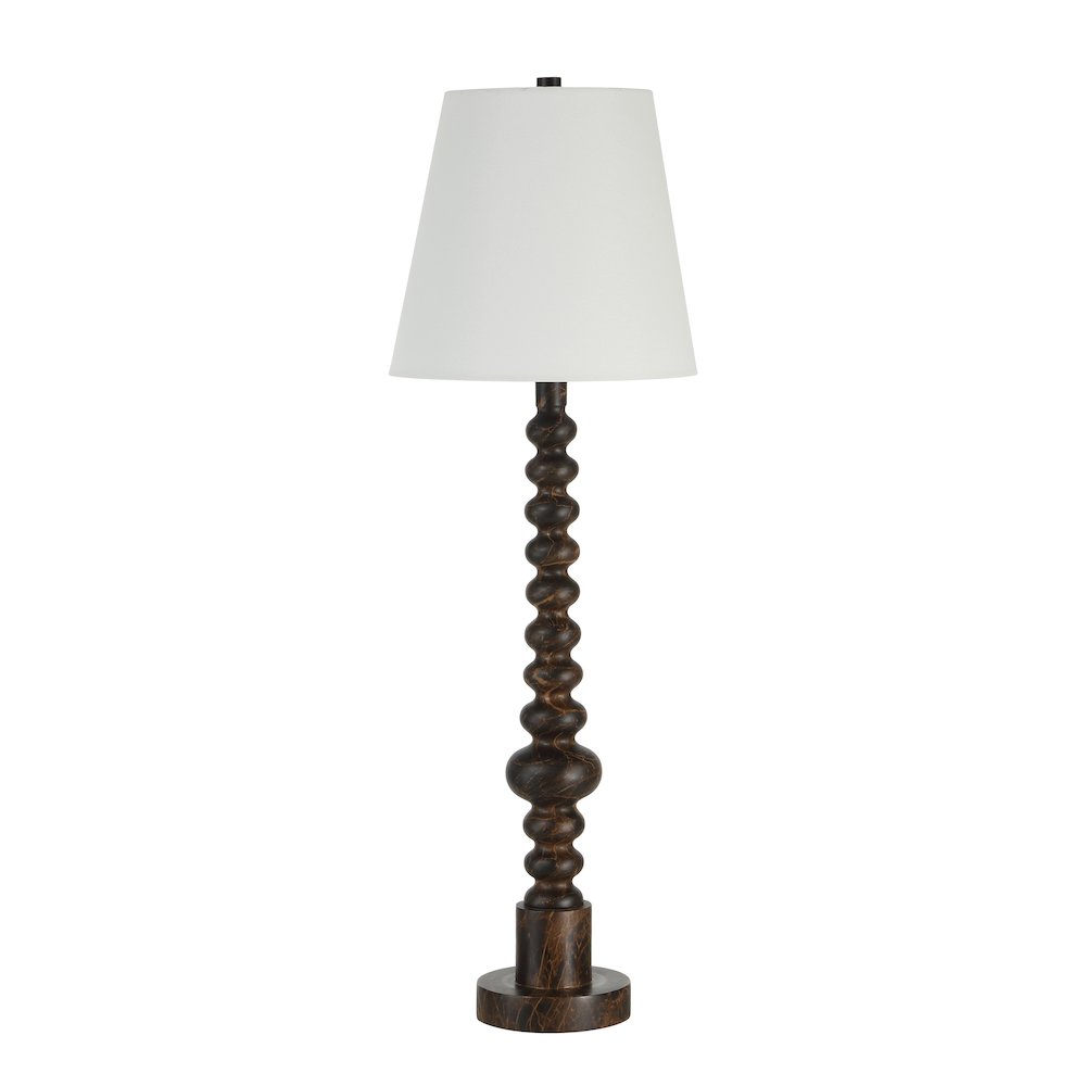 Famar 37" Tall Black Marble Resin Table Lamp with Tapered Linen Shade. Picture 1