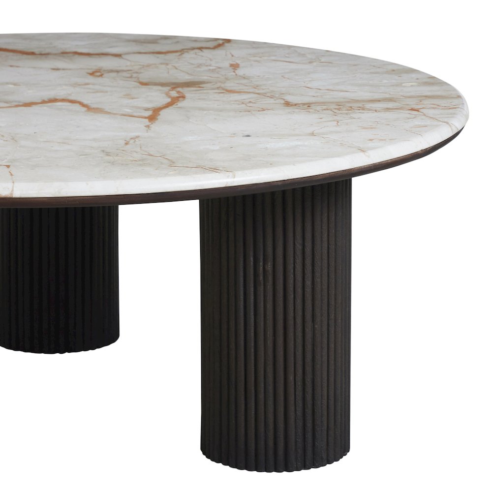 Alessio Indoor Breccia Marble Coffee Table, Walnut. Picture 2