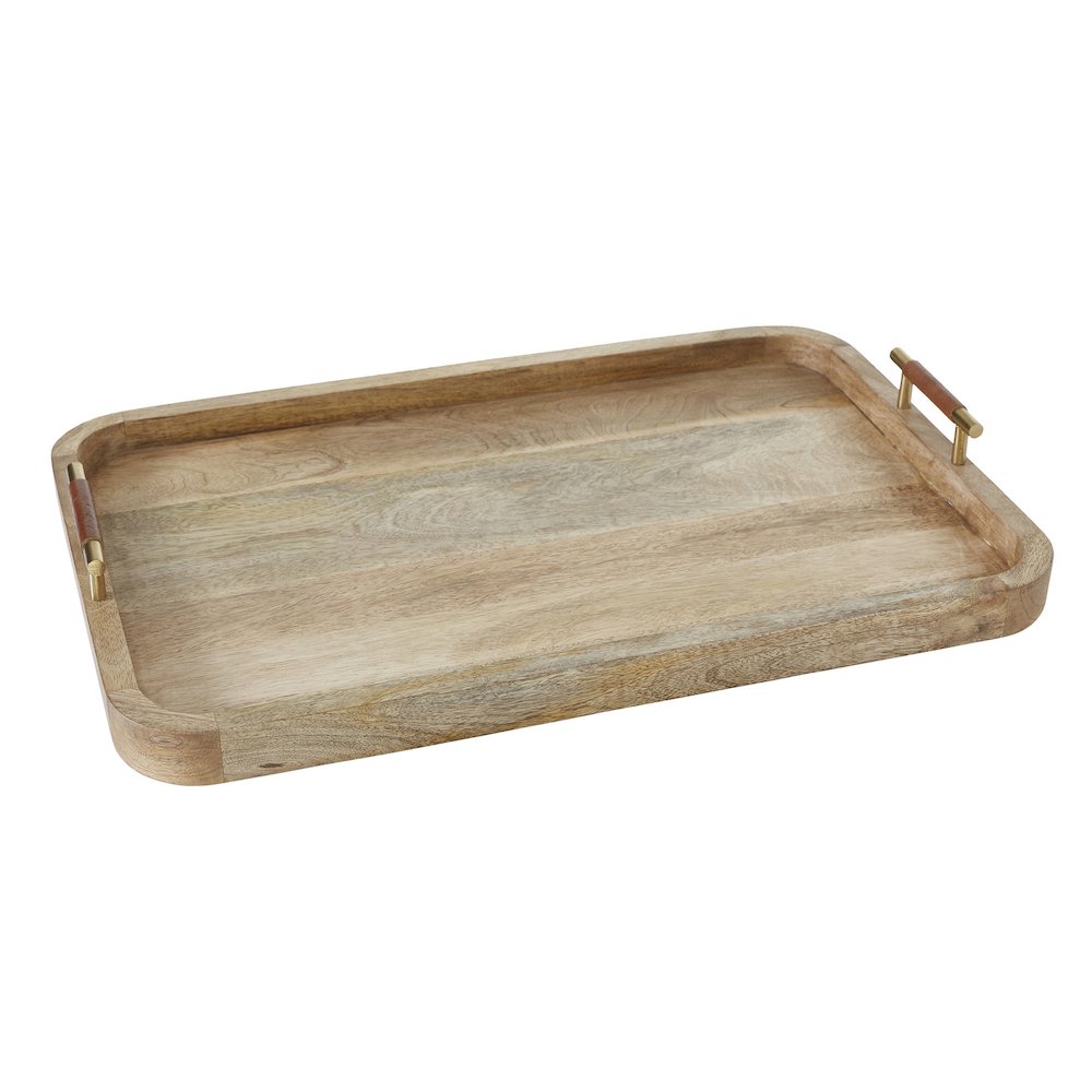 Mango Wood Rounded Edge Tray With Handles. Picture 3