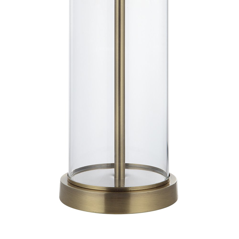 Saco 28" Tall Satin Brass Glass Table Lamp With Drum Linen Shade (Set Of 2). Picture 3