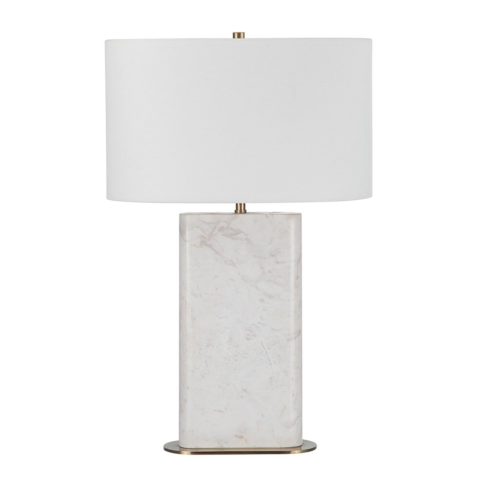 27" Tall Plated Antique Brushed Brass Iron Table Lamp With Drum Linen Shade. Picture 1