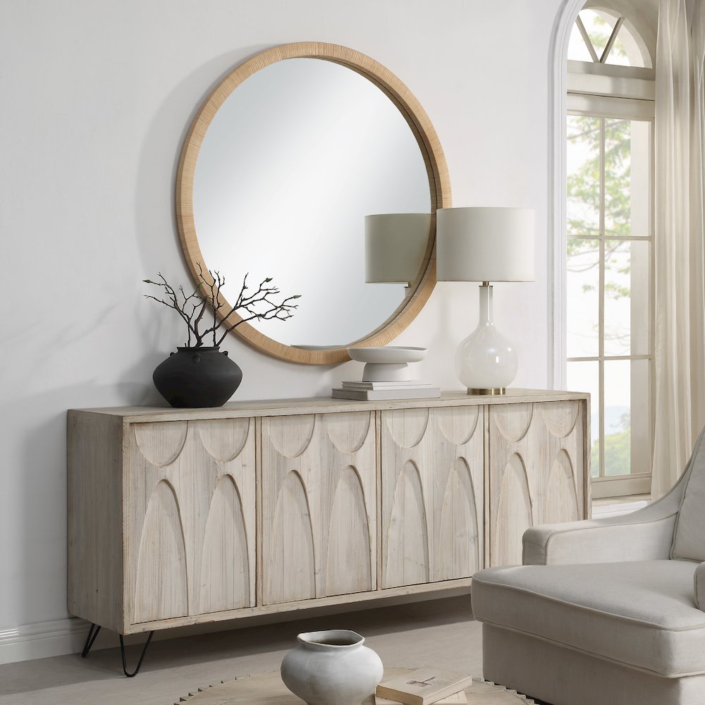 Rita 48" H x 48" W Wall Mirror, Brown. Picture 2