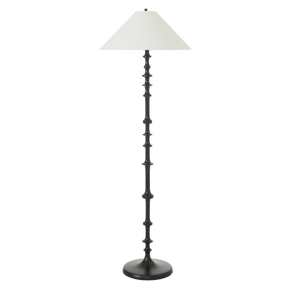Petrus 62.5" Tall Matte Black Floor Lamp with Tapered Linen Shade. Picture 1